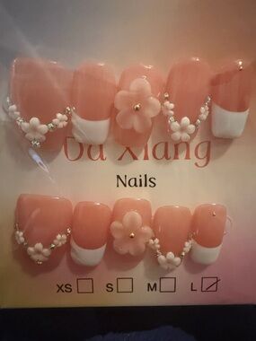Pink Floral French handmade acrylic Press-On Nails